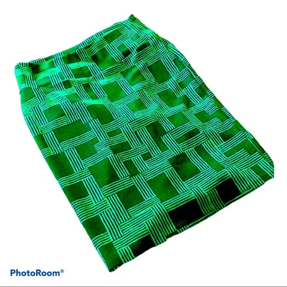 Geometric Office Siren Green Basket Weave Pencil Skirt L - Picture 1 of 4